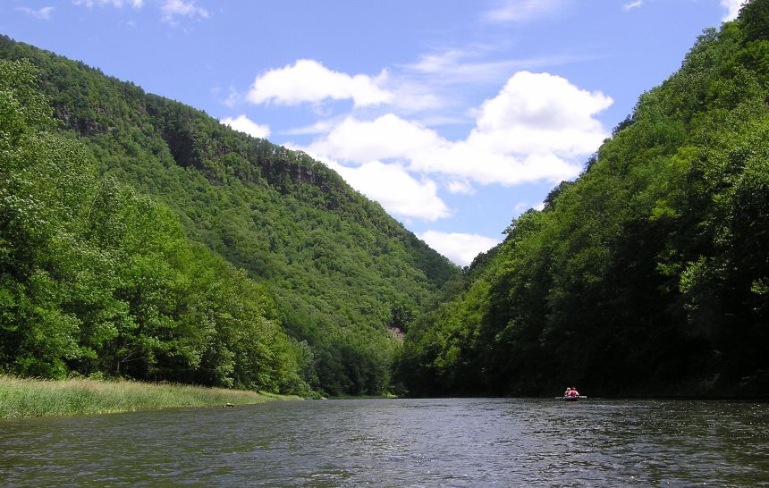 Boat in front of very shady section of creek