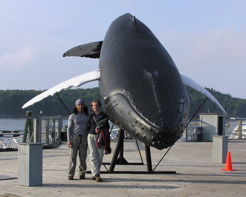 Norma and I in front of a life-size replica of a modern whale