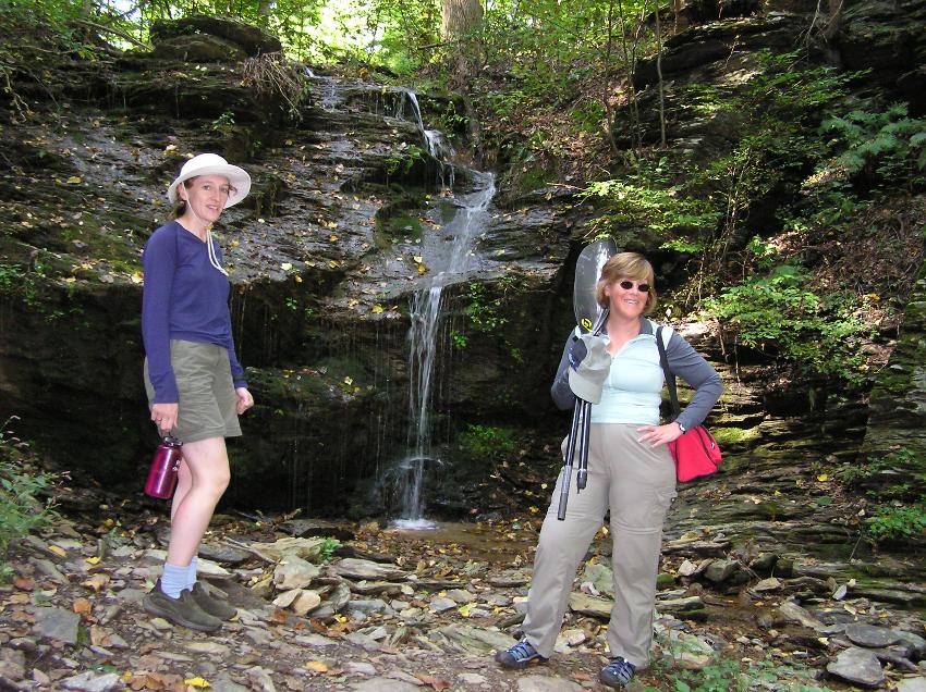 Norma and Suzanne in front of waterfall