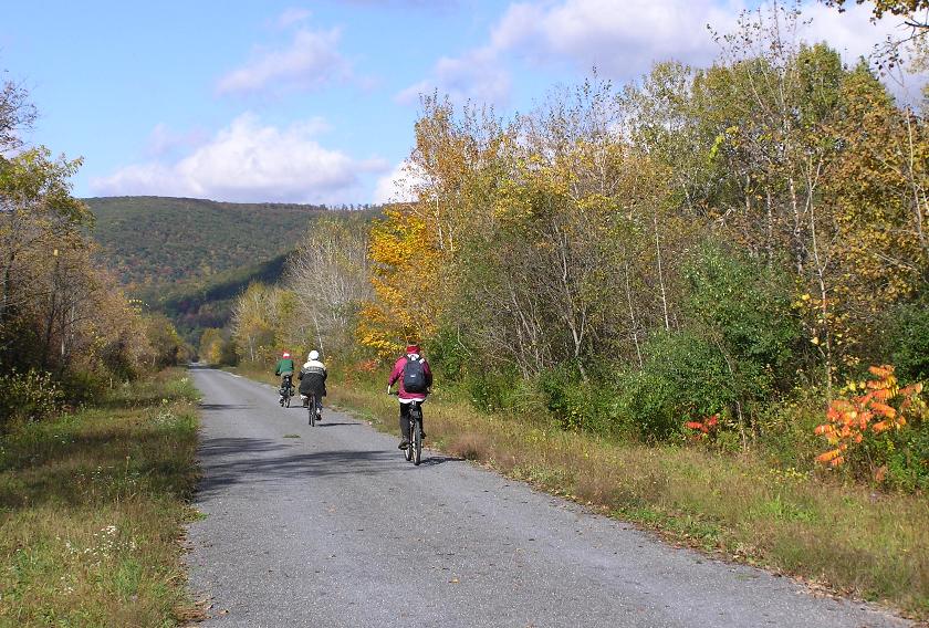 Norma, Hazel, and Joyce biking on the rail trail