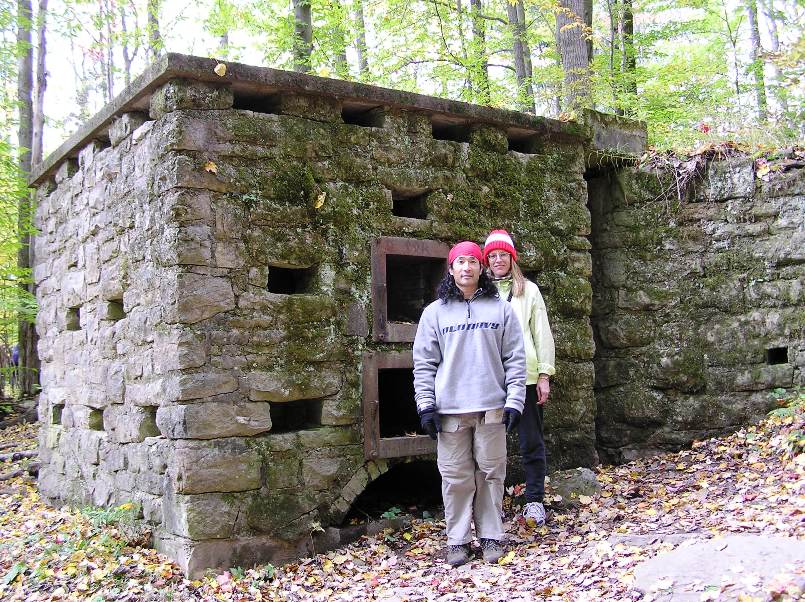 Joyce and I in front of big stone structure that I think is a kiln