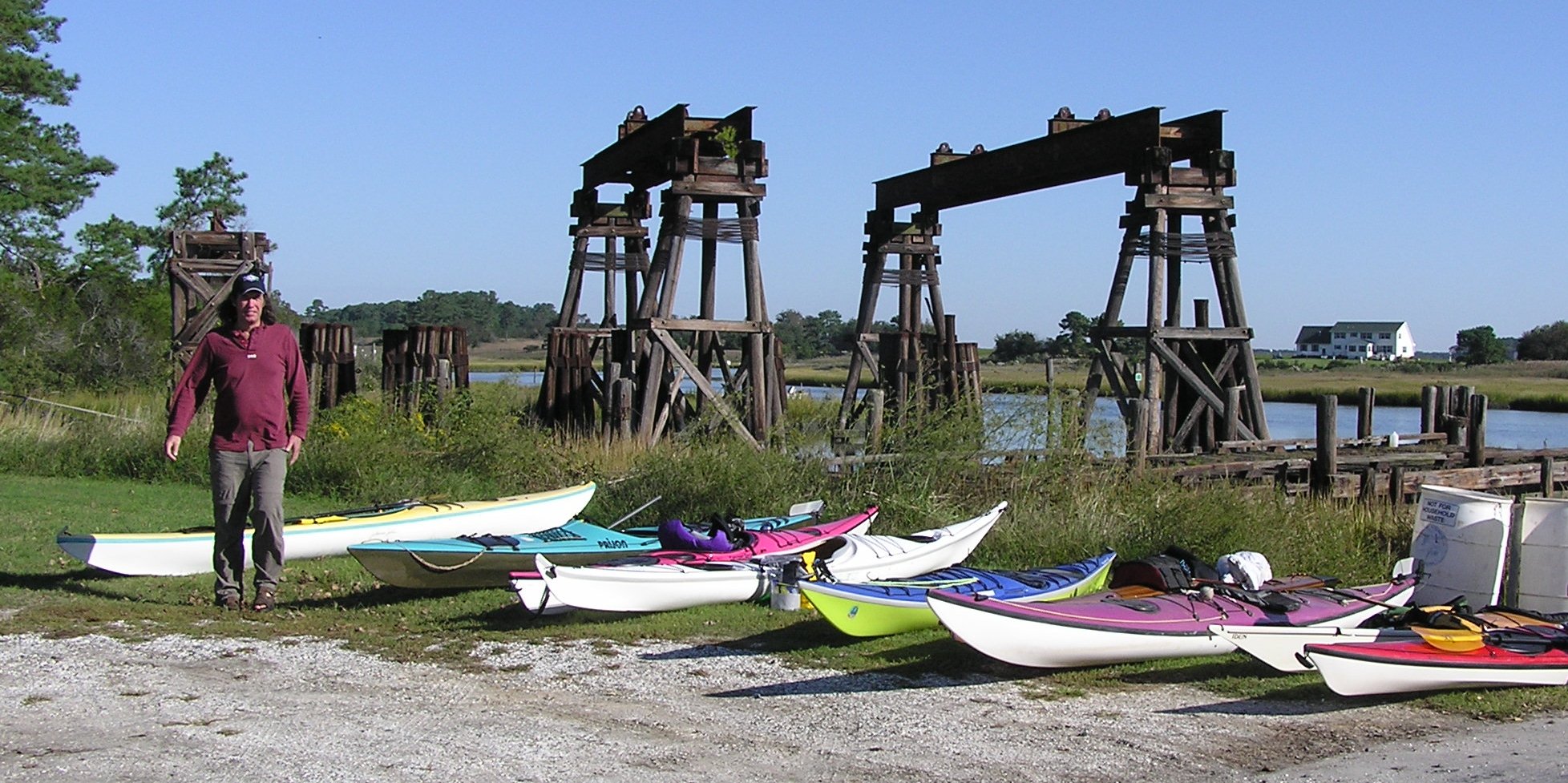 Dave and kayaks, staged for launching