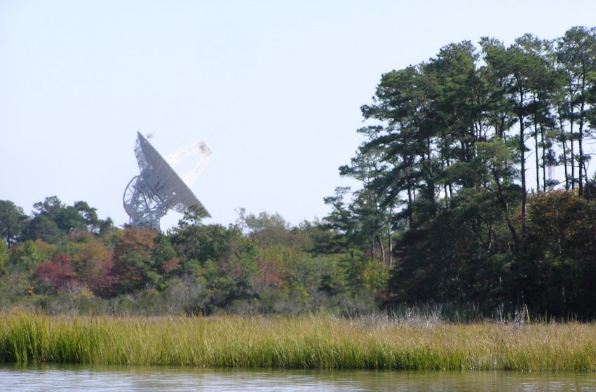 Radar dish and trees