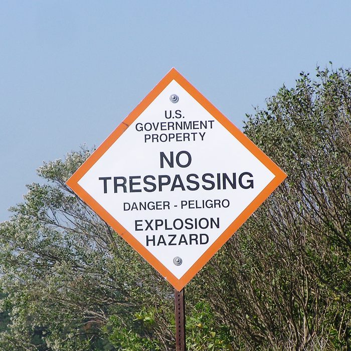 Sign warning of explosives