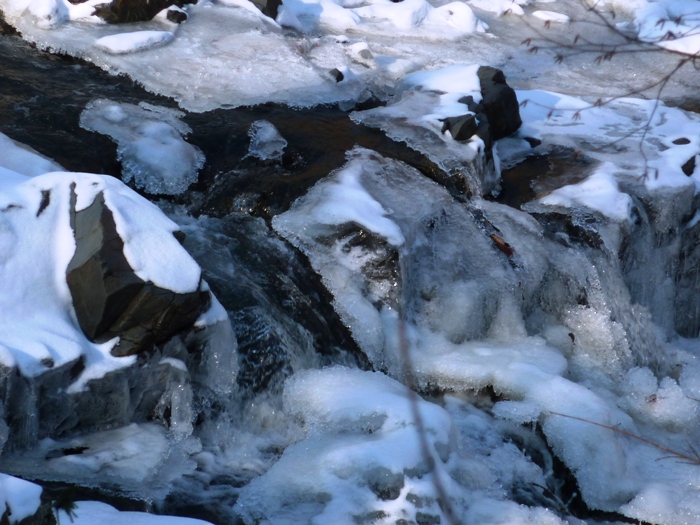 Water flowing under ice