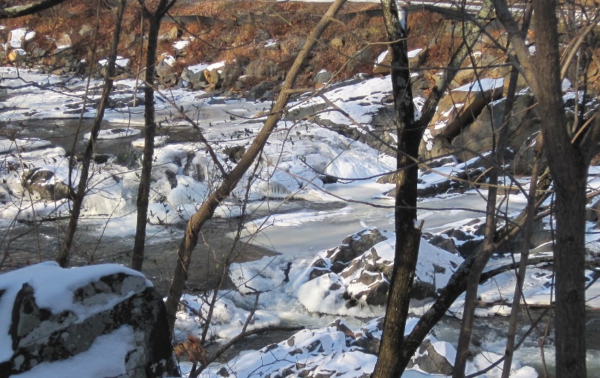 The whitewater section of the river.  Today it was white because of ice and snow