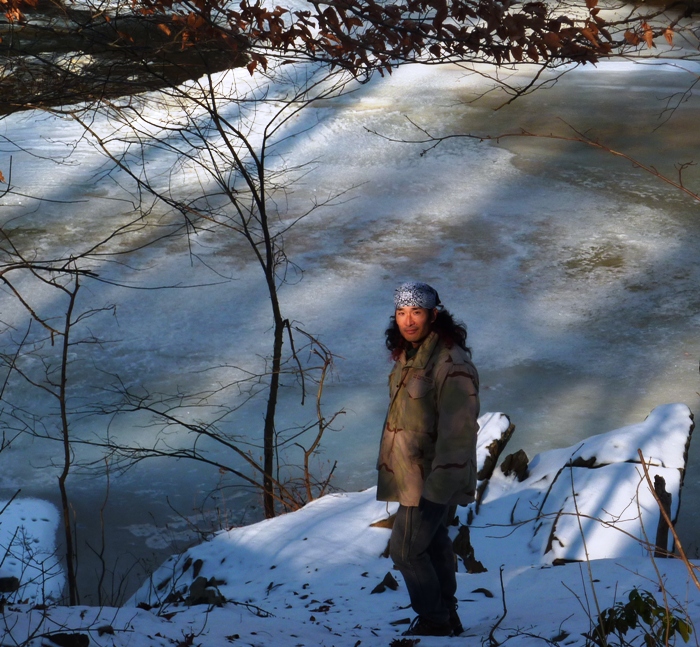 Me standing next to the frozen Little Patuxent (Pax) River