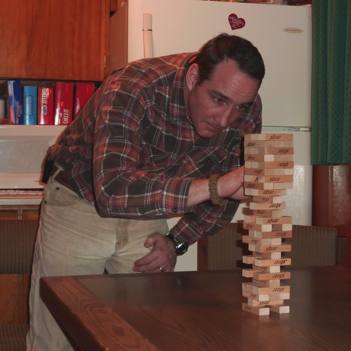 Jimmy playing Jenga