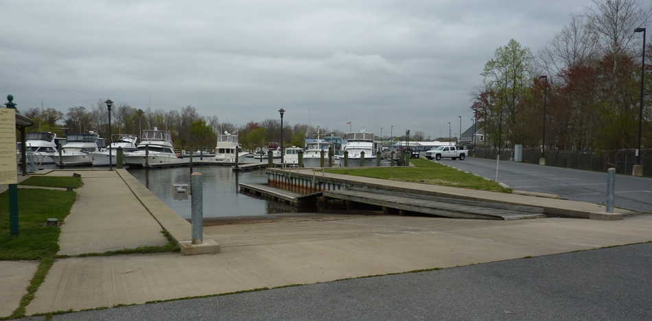 Single, paved boat ramp