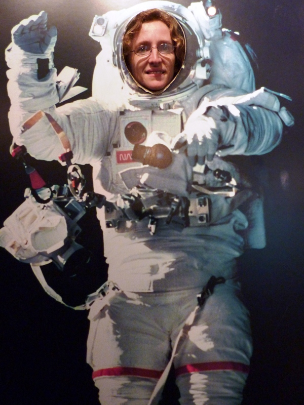 Norma's face on astronaut cutout