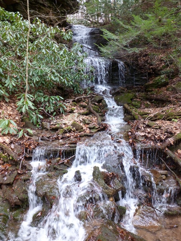 Front view of cascading falls