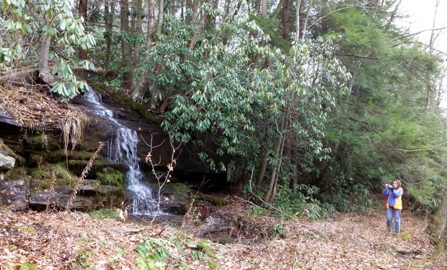 Norma next to a small waterfall