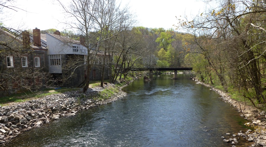 Bridge and buildings along Brandywine River