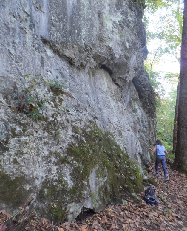 Carmen walking to the cave on the right (downstream) side