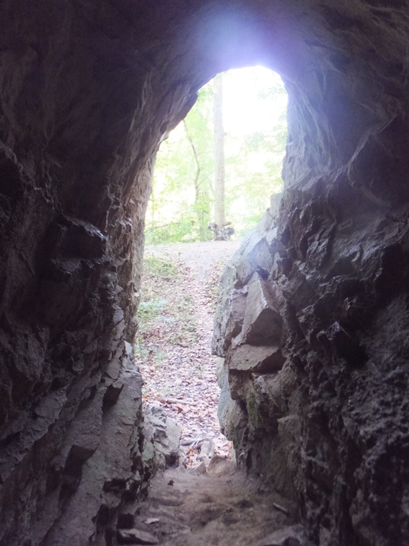 Looking at my bike from within the cave