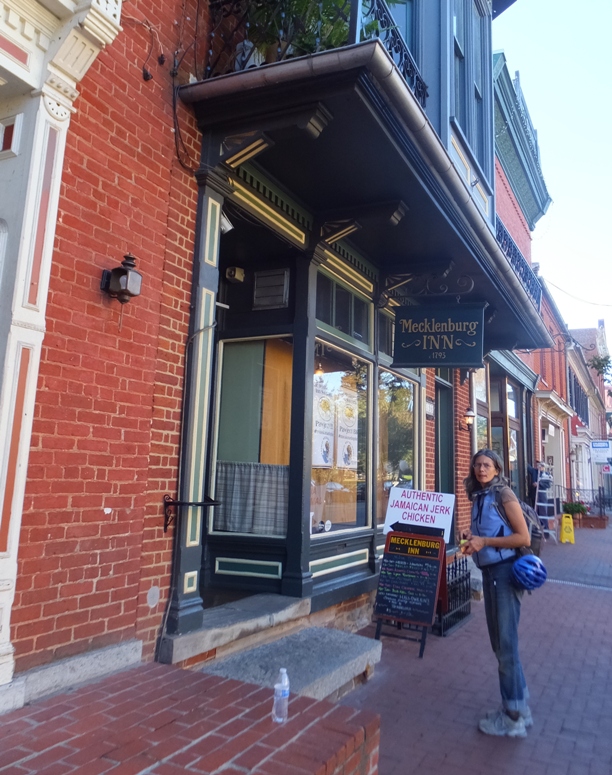 Carmen outside the Mecklenburg Inn