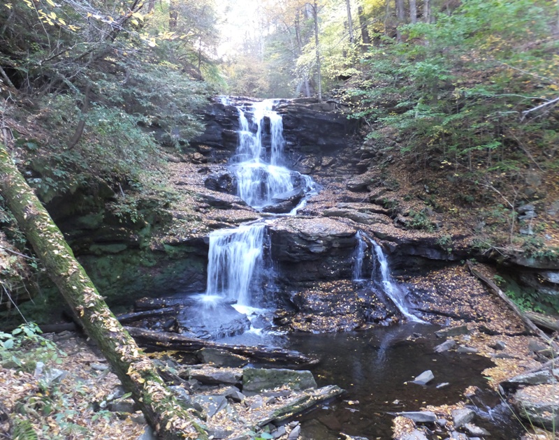 Water dropping onto rock ledges