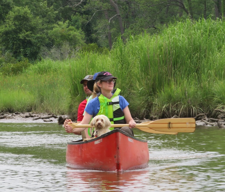 April at the front of the canoe