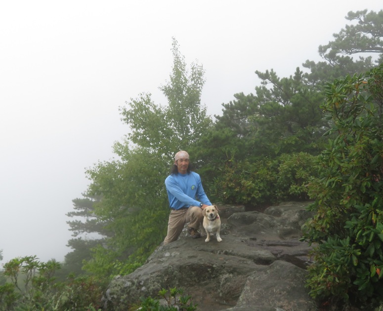 Daphne and I in a cloud at Walker's Knob