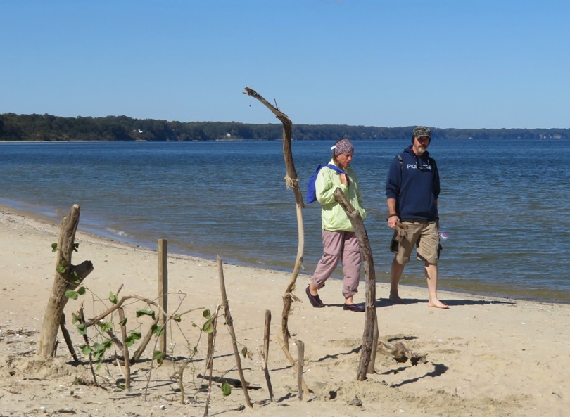 Joyce and Jimmy walk by the fort