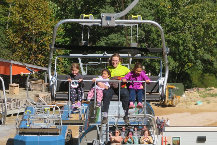 Norma and three of her nieces on the ski lift