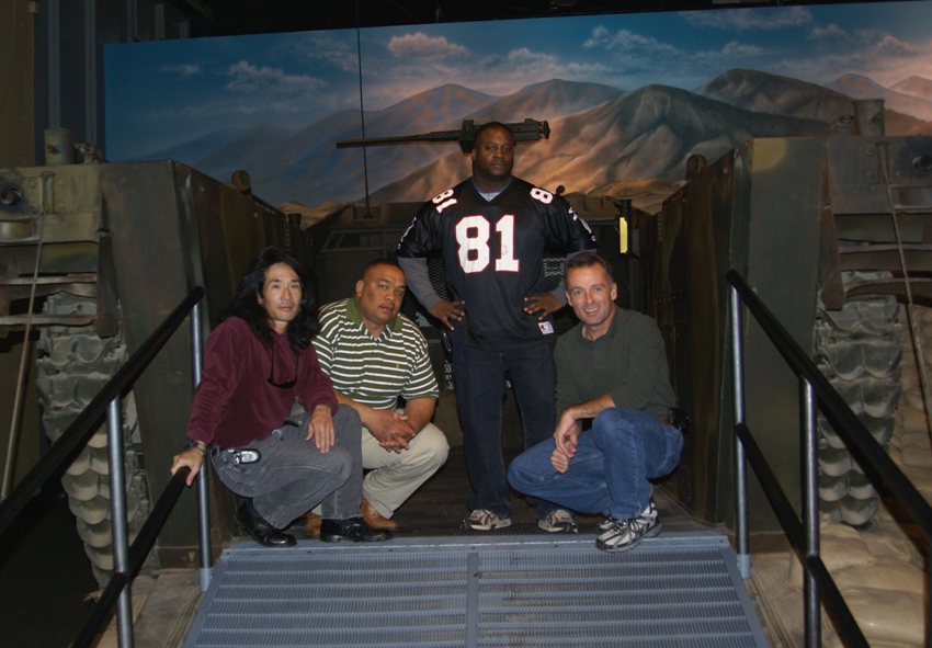 The four of us at the back of an amphibious vehicle