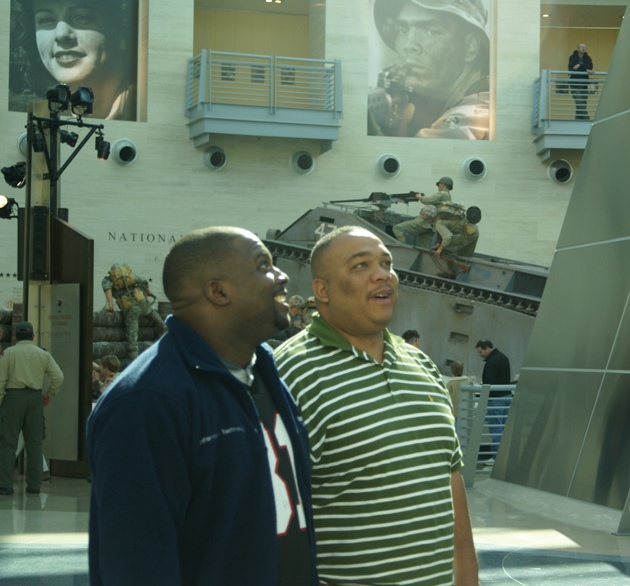 Mate and Will in the museum, looking awestruck