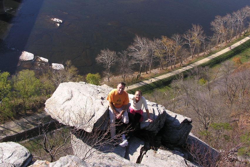 Looking down on Mike and Suzanne with the Potomac River and C&O Towpath