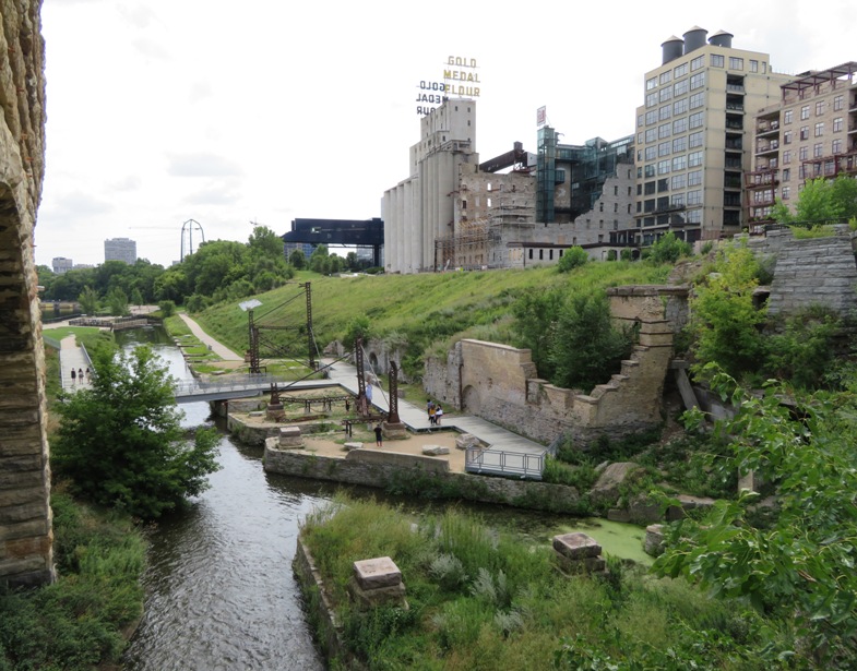 Ruins with Gold Medal Flour building and sign behind