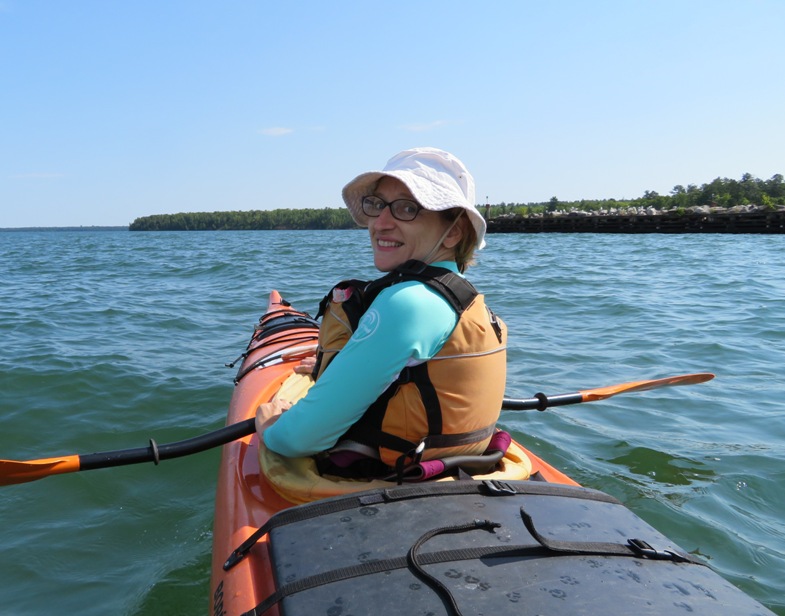 Norma in kayak, smiling