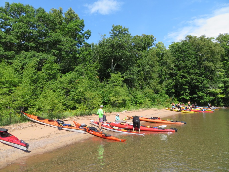 Several kayaks pulled ashore at Otter Island