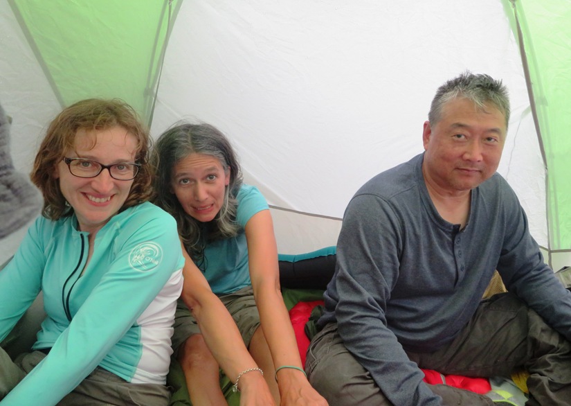 Norma, Carmen, and Steve in tent