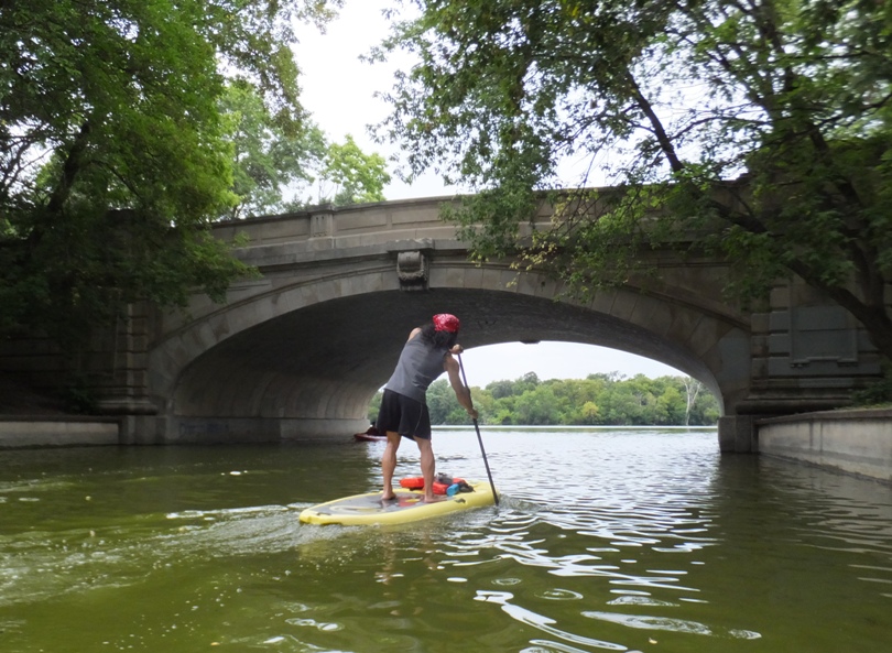 Me paddling towards another bridge