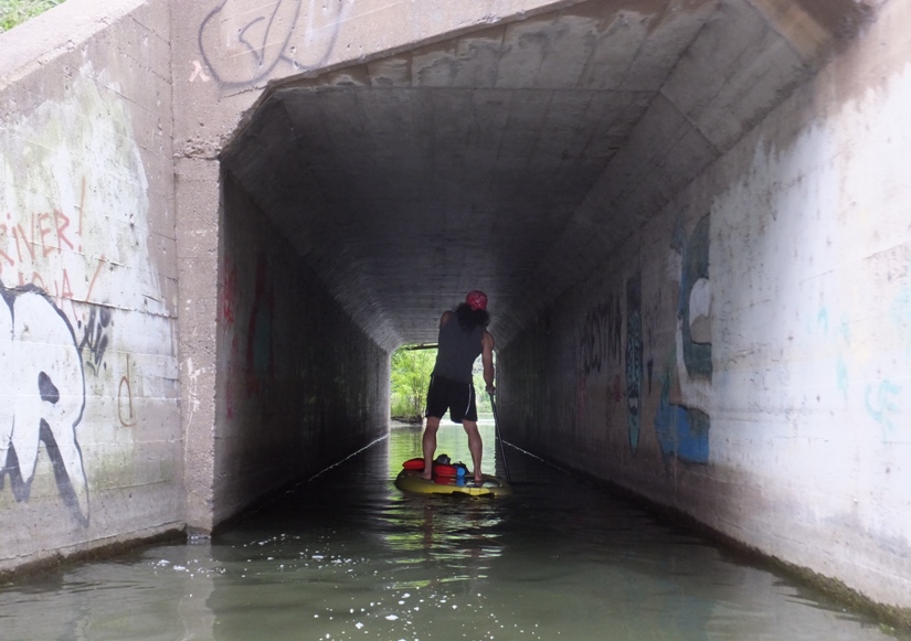 Me paddling through tunnel, leaving Brownie Lake