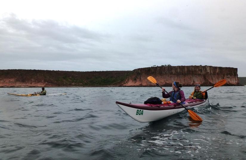 Leah and Kim in a tandem kayak