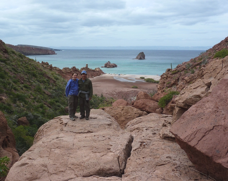 Norma and I on big rocks with the water behind