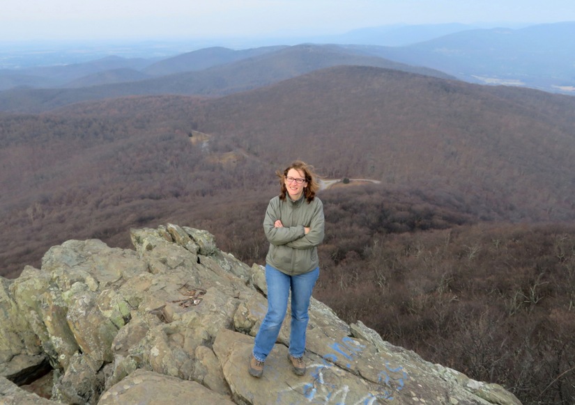 Norma standing on Humpback Rocks with clear view of where we came from in the background