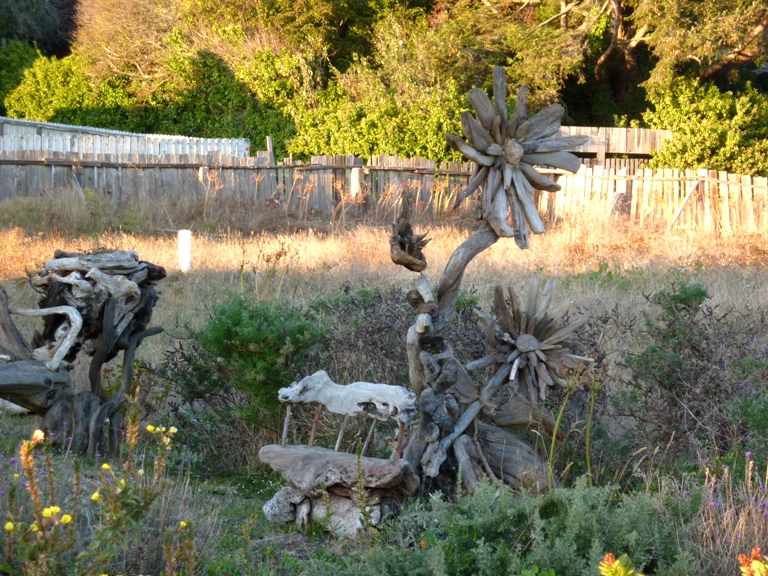 Driftwood sculpture in someone's yard