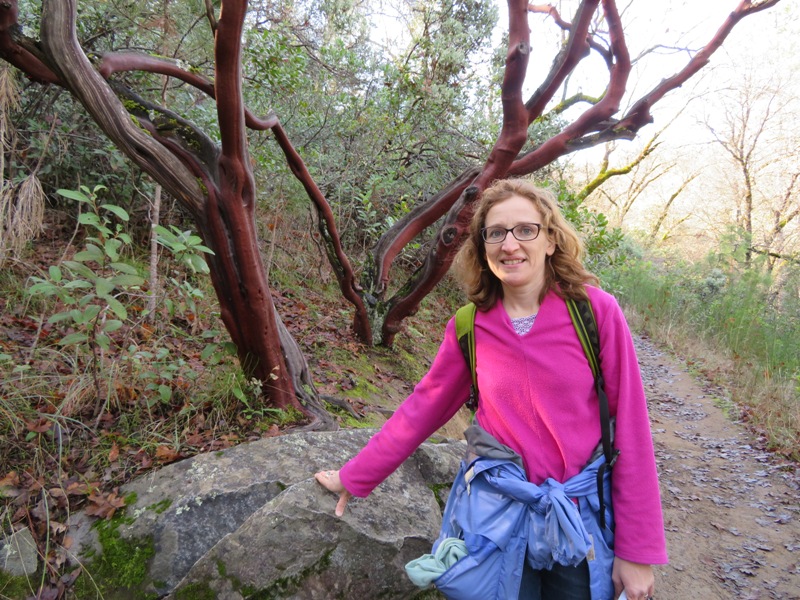 Norma with red bark manzanita trees