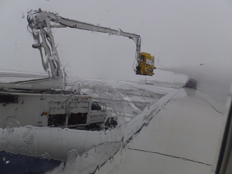 Looking out the window to see de-icing