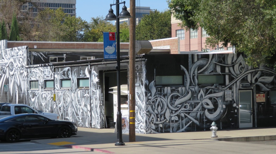 Black and white painting on outside of building