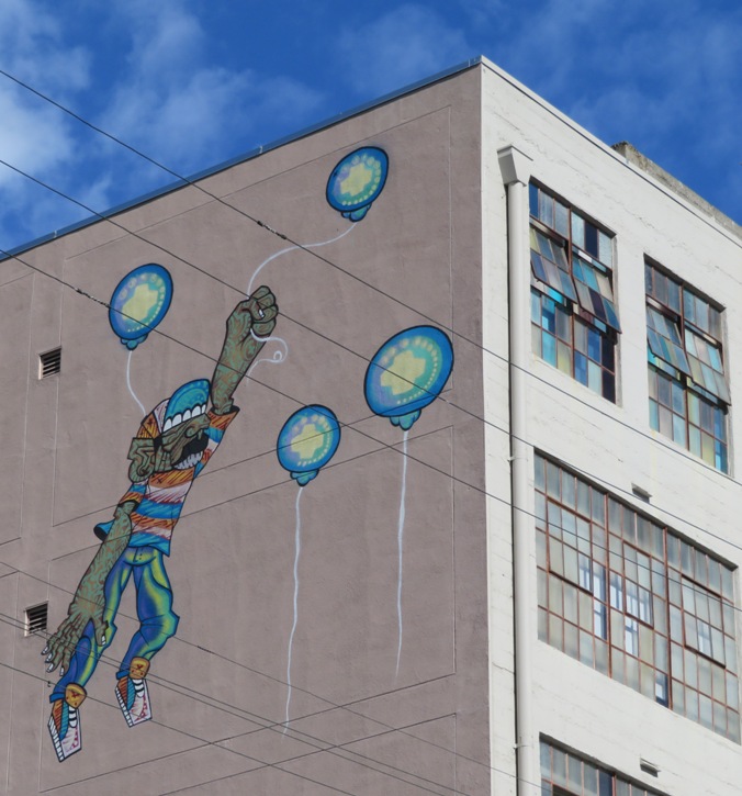 Painting on building with colored glass