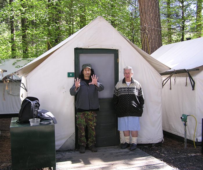 Hazel and I in front of our cabin