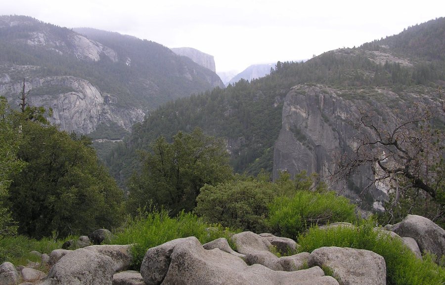 Cloudy view of Yosemite Valley