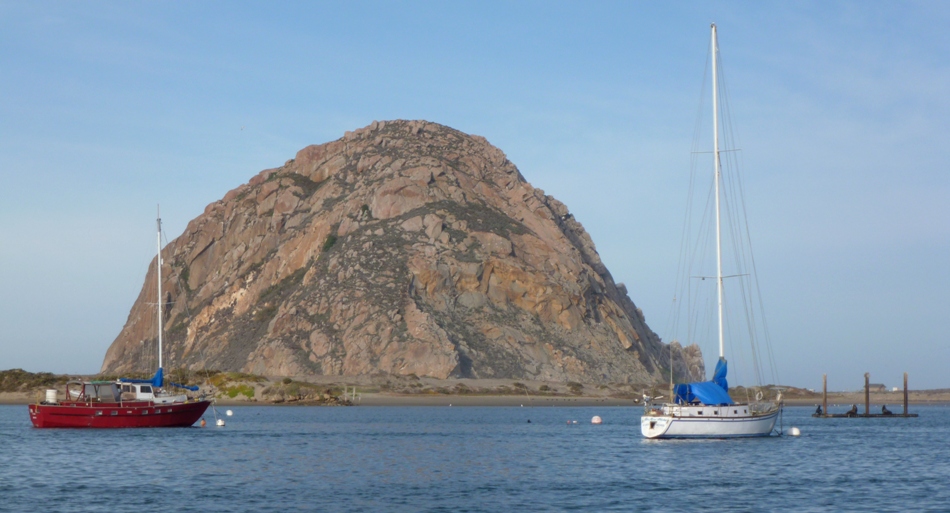 Morro Rock with two boats in front