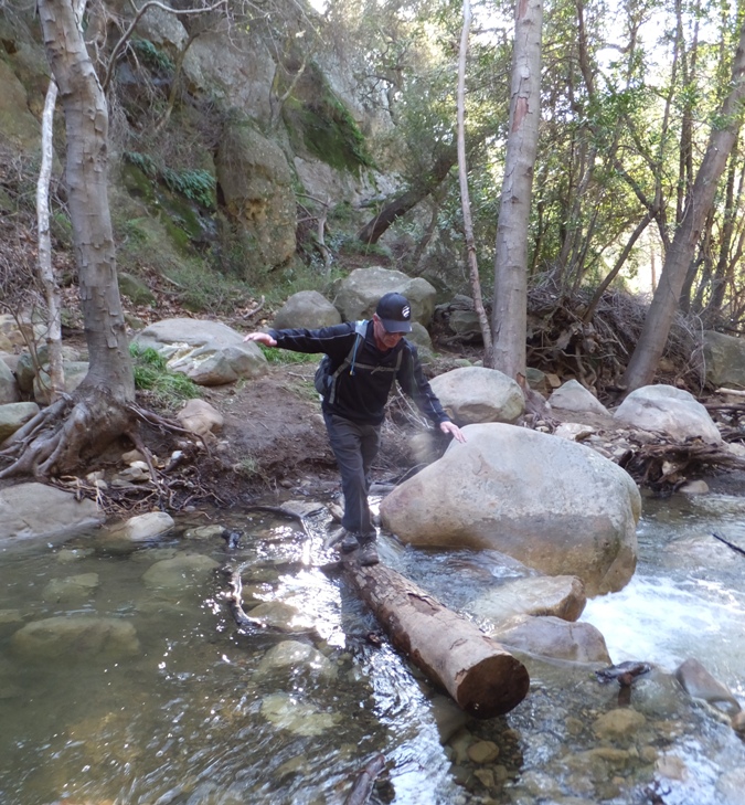 Mike crossing a log