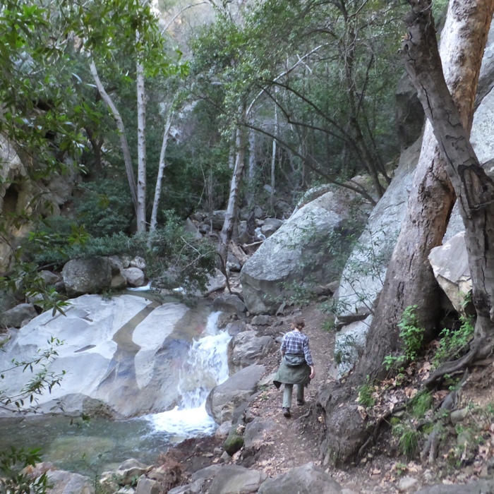 Norma walking by water flowing over rocks