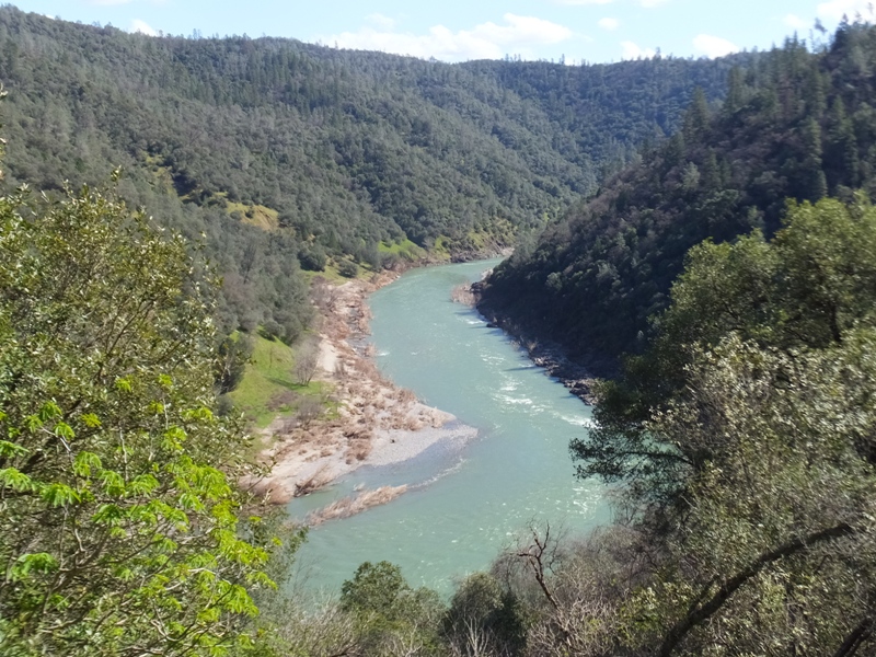 River flowing through tree-lined valley