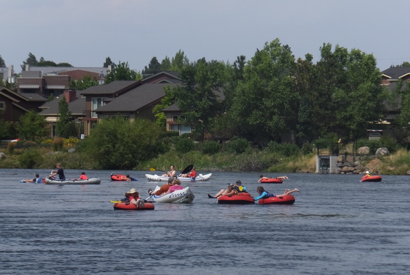 Lots of people enjoying the river