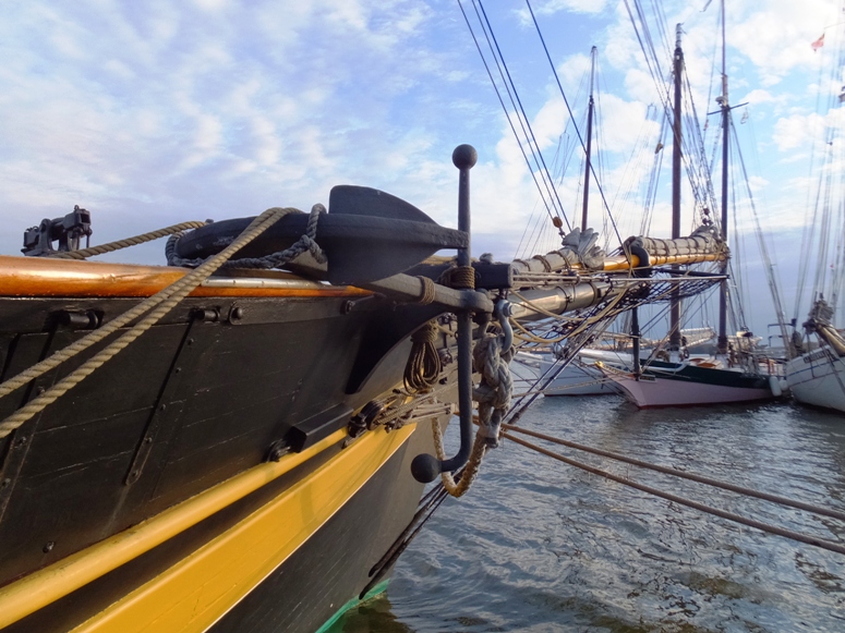 View forward of the anchor and bow of the Pride of Baltimore II